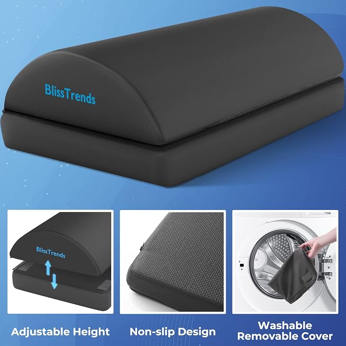 BlissTrends Foot Rest for Under Desk at Work-Versatile Foot Stool with Washable Cover-Comfortable Footrest with 2 Adjustable Heights for Car,Home and Office to Relieve Back,Lumbar,Knee Pain-Gray Long