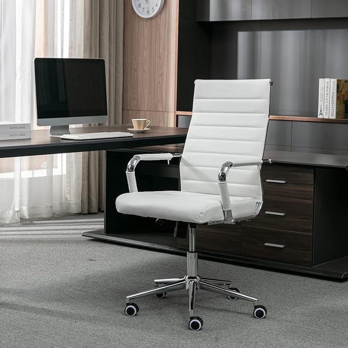 Okeysen Ergonomic Office Desk Chair, Modern PU Leather Conference Room Chairs Ribbed, High Back Executive Swivel Rolling Chair for Home, Office