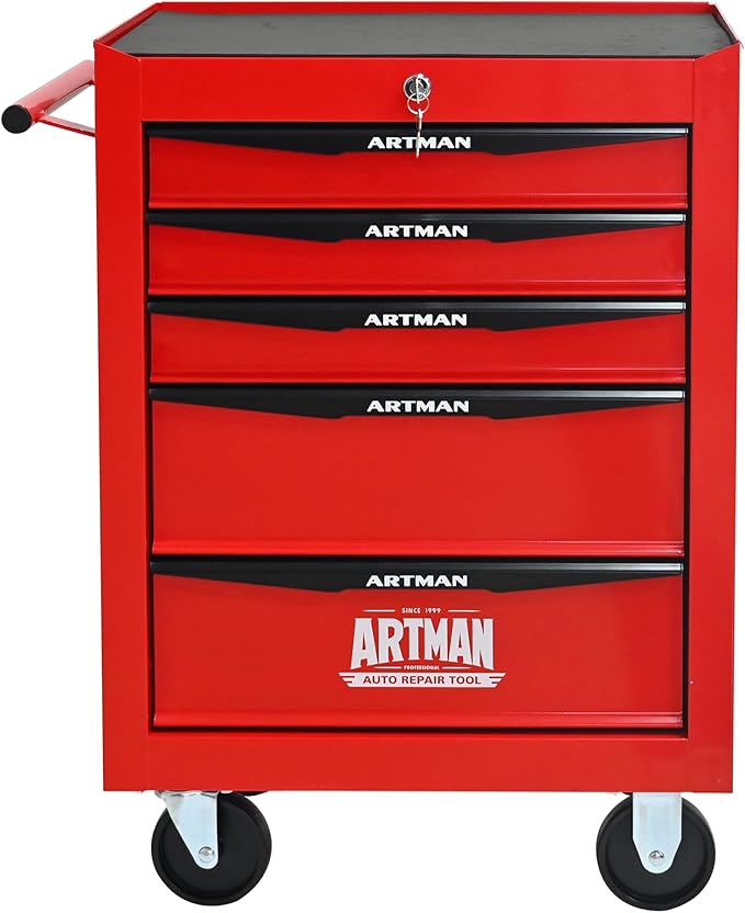 RYH 5 Drawers Rolling Tool Chest - Heavy Duty Mobile Tool Cart with Locking Wheels & Ball Bearing Drawers, ﻿30.5" H x 20.9" W x 13" D Garage Tool Storage Cabinet (Red, 5 Drawers)