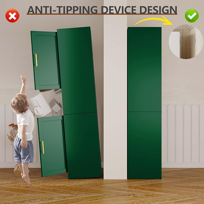 pozdeg 67" Tall Narrow Storage Cabinet, Metal Bathroom Cabinet with 2 Doors & 4 Adjustable Shelves, Freestanding Slim Pantry Organizer for Bathroom Kitchen Living Room (Green)
