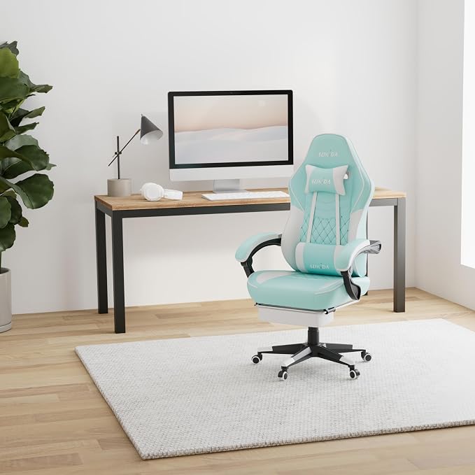 Ergonomic Video Gamer Chairs Gaming Computer Chair Gamer Chairs for Adults Massage Lumbar Support Swivel Height Adjustable Headrest Backrest