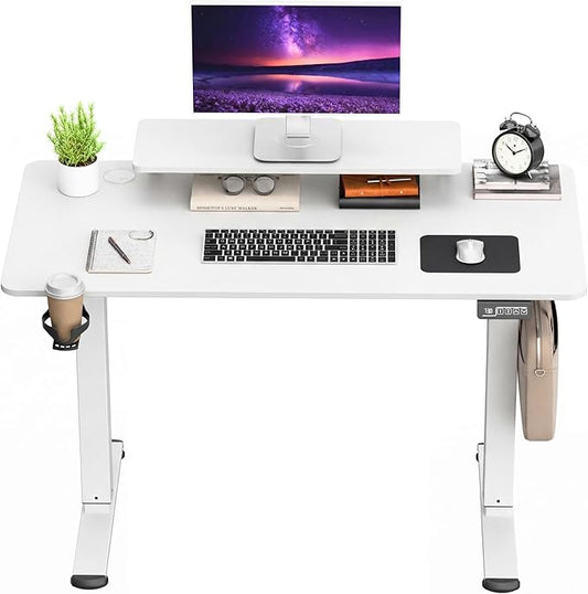 Furmax Electric Standing Desk, 47 x 24 Inches Sit Stand up Desk, Sit Stand Height Adjustable Home Office Desk with Monitor Stand (White, 47)