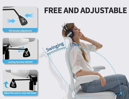 TRALT Ergonomic Office Chair - Desk Chair with Wave High Back Adjustable Lumbar Support Computer Chair - Gaming Chairs Mesh Backrest and PU Leather Seat for Home Reading Chairs to Adults(White)