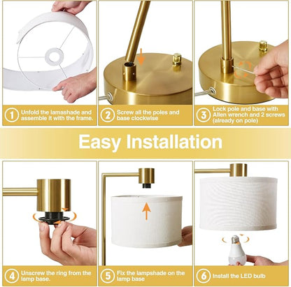 Luvkczc Table Lamp for Bedroom Set of 2 with USB C+A Ports, Fully Stepless Dimmable Bedside Lamp with Linen Lampshade, Nightstand Lamp for Living Room Reading Office, 2 LED Bulbs Included (Gold)