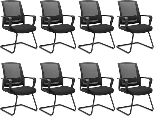CLATINA Office Guest Chair with Lumbar Support and Mid Back Mesh Space Air Grid Series for Reception Conference Room 8 Pack