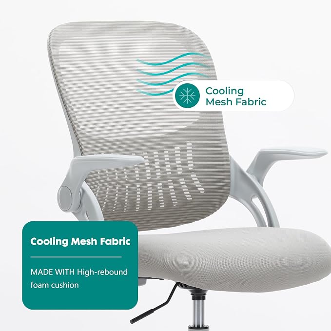 DUMOS Drafting Chair for Standing Desk, Flip-up Arms, Counter Height Adjustable, Ergonomic Mid Back Mesh Rolling Work 360°Swivel Home Office Computer Chairs with Wheels, Grey
