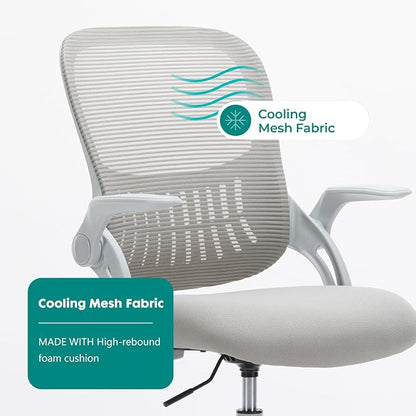 DUMOS Drafting Chair for Standing Desk, Flip-up Arms, Counter Height Adjustable, Ergonomic Mid Back Mesh Rolling Work 360°Swivel Home Office Computer Chairs with Wheels, Grey
