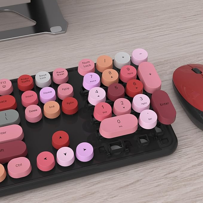 UBOTIE Colorful Wireless Keyboard and Mouse Combos, Retro Typewriter Floating Flexible Full-Sized Keys Computer Keyboard with Optical Mouse, 2.4GHz USB-A Connection for Windows Mac (Black-Colorful)