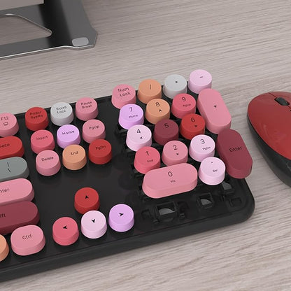 UBOTIE Colorful Wireless Keyboard and Mouse Combos, Retro Typewriter Floating Flexible Full-Sized Keys Computer Keyboard with Optical Mouse, 2.4GHz USB-A Connection for Windows Mac (Black-Colorful)