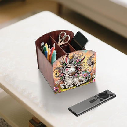 Diamond Painting Wooden Desk Organizer Donkey Design, DIY Diamond Art Storage Box for Home Office Tabletop, Decorative Wooden Craft Organizer for Stationery & Accessories