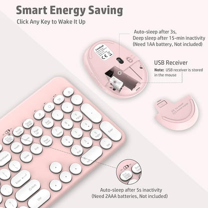 LeadsaiL Pink Wireless Keyboard and Mouse Combo, Full-Sized Ergonomic Computer Keyboard with Phone Tablet Holder, 2.4GHz Silent Cordless Keyboard Mouse Set for Windows Laptop, PC, Desktop