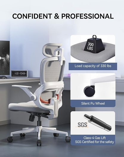 SIHOO B100 SE Office Chair, Soft Memory Foam Desk Chair with Adaptive Lumbar Support & 2D Flip-up Armrests, 135° tilt Computer Chair for Home Office, White