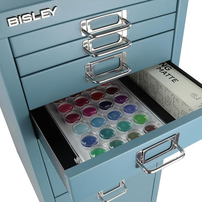 Bisley 8-Drawer Steel MultiDrawer Cabinet - Doulton Blue | Chrome Pull Handles with Label Holders, Powder-Coated Steel, Removable Drawers, Fits Under Most Desks, Labels Included