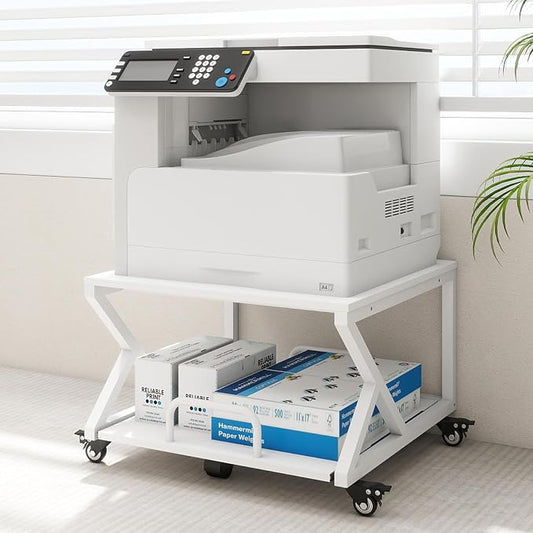 Natwind 2 Tier Printer Stand,23.6''x23.6'',with Pull Out Shelf,White | Easy Reach for Lower Shelf Items,Rolling Printer Cart with Wheels,Fits Under Desk,Supports 205lbs,for Home Office Kitchen