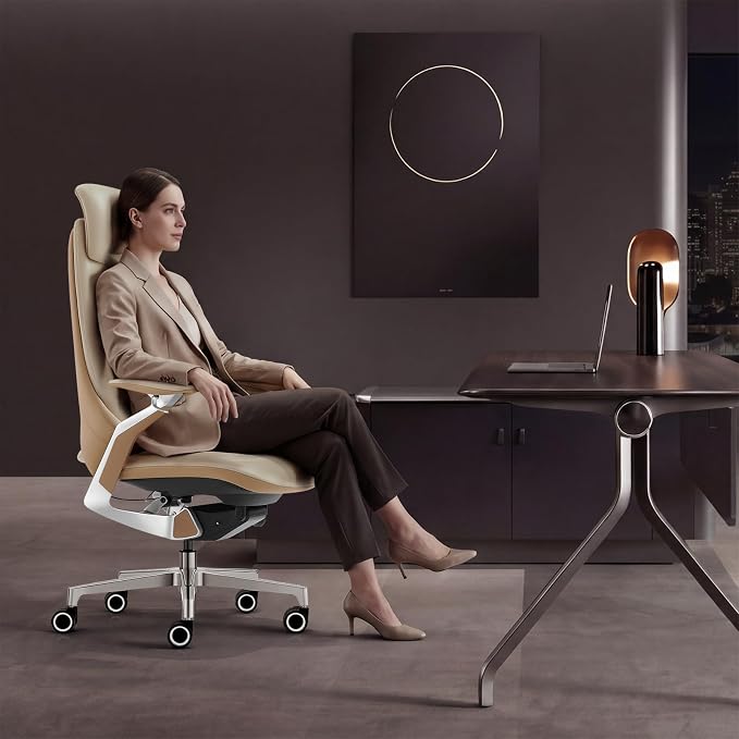 Ergonomic Executive Leather Office Chair-High Back Top Grain Leather with Adjustable Headrest, 3-Position Recline (90°-135°), Tension Control & Height Adjustment, Italian DONATI Base