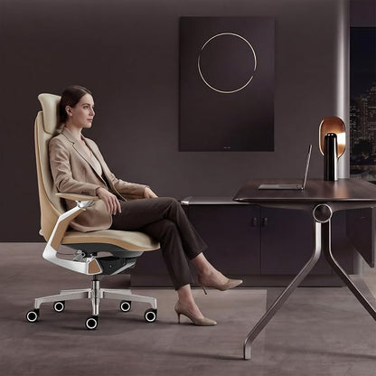 Ergonomic Executive Leather Office Chair-High Back Top Grain Leather with Adjustable Headrest, 3-Position Recline (90°-135°), Tension Control & Height Adjustment, Italian DONATI Base