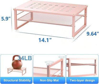 gianotter 2-Tier Metal Monitor Stand Riser, Desk Organizer for Monitor, Office Desk Storage Organizer for Office Supplies (Rose Gold)