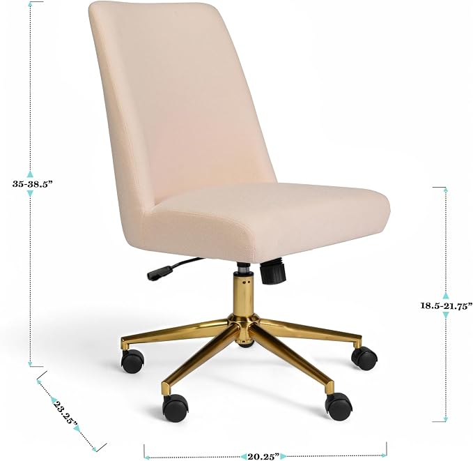 Martha Stewart Maeve Swivel Task Chair with Height Adjustable Seat for Home Office in Conch Shell Fabric with Polished Brass Frame
