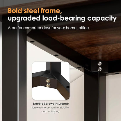 Need 63 Inch Computer Desk, Modern Simple Home Office Desk with Large Legroom, Gaming Writing Work Table for Study, Sturdy Black Metal Frame, Walnut Finish