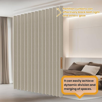 JILRON Accordion Partition Curtain with Ceiling Track - Space-Saving Room Divider, Tool-Free Installation(Off-White 100" W x 96" L-Pack of 1)