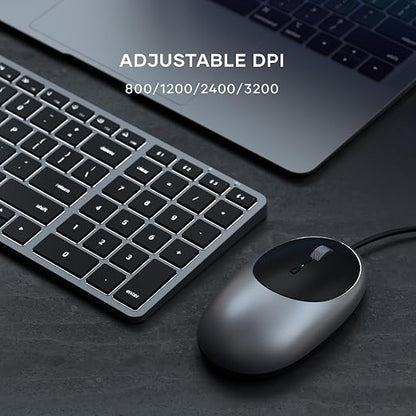Satechi Aluminum C1 Wired USB C Mouse, Optical Computer Mouse for MacBook Air/Pro/Neo, iPad Air/Pro, iPad mini, Mac mini, iMac - Space Gray