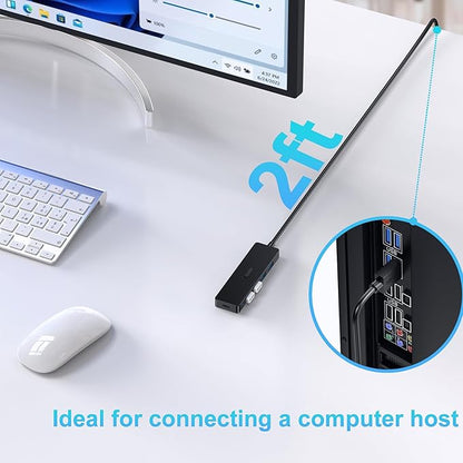 Aceele 4-Port USB 3.0 Hub, Ultra-Slim Data USB Hub with 2ft Extended Cable [Charging Not Supported], USB Extender for MacBook, Mac Pro, Mac mini, iMac, Surface Pro, XPS, PC, Flash Drive, Mobile HDD