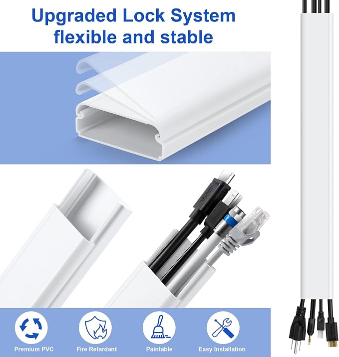 ZhiYo 34in TV Cord Hider for Wall Mounted TV, Large Cord Cover Wall, PVC Cable Management Raceway Kit, Wire Hider for Wall, White Wire Concealer 2 xL17in, W2in xH0.7in