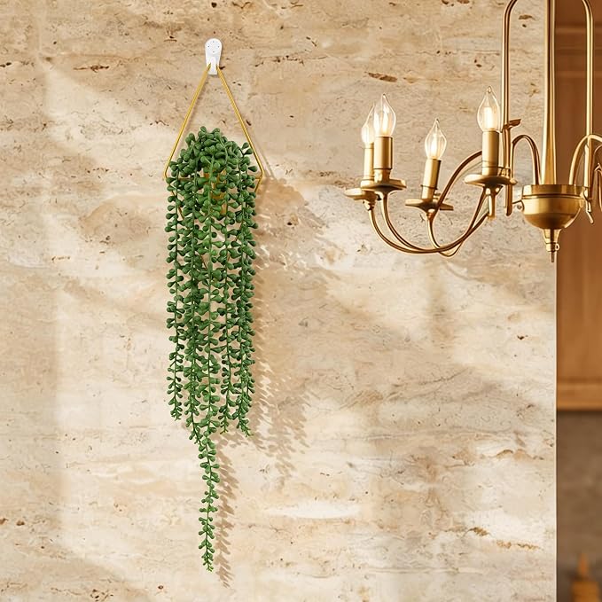 2 Pack Artificial Hanging Plants with Geometric Metal Wall Planter, Faux String of Pearls Hanging Plant, Fake Succulent Vine Potted Plant for Wall Decor, Indoor Outdoor Home Office Garden Patio Decor