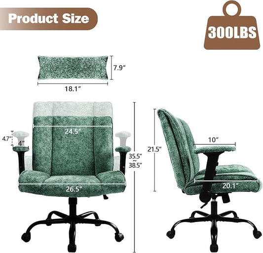 Criss Cross Chair with Wheels & Flip Arms, Wide Cross Legged Office Chair with Adjustable Tilt Criss-Cross Desk Chair with Lumbar Support for Home Office, Bedroom, Apartment Green