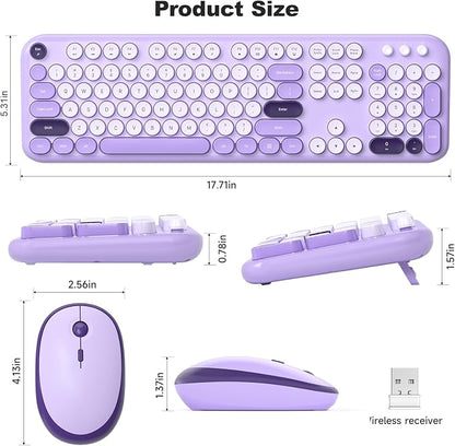 KNOWSQT Wireless Keyboard and Mouse Combo - Lovely Violet 2.4G Full-Sized Colorful Keyboards, Round Keycap USB Dongle Plug Play Cute Keyboards for Windows, Laptop, PC, Desktop, Mac