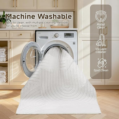 Pauwer 6x9 Washable Area Rugs for Living Room Modern White Solid Color Soft Fluffy Rugs for Bedroom Non Slip Boho Accent Indoor Mat Floor Carpet Cover for Kids Room Dining Room Kitchen Office