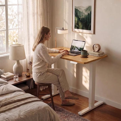 HUANUO Electric Standing Desk,44" x 24" Height Adjustable Desk, 4 Memory Height Settings, Sit to Stand Up Desk for Home Office, with Headphone Hook, Cable Manager, Light Vintage Brown