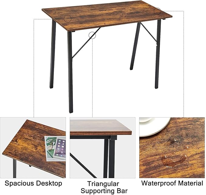 Coavas Computer Desk 40" Small Student School Writing Desk, Easy Assembly Study Writing Table Home Office Desk Modern Simple Style PC Desk for Small Space, Study Kids Black Desk, Metal Frame