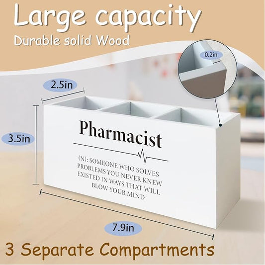 Pharmacist Gifts Pen Pencil Holder Organizer for Desk, Pharmacy School Students Graduation Gifts Wooden Box Block Sign for Office Home Tabletop Decor, Medical Gifts