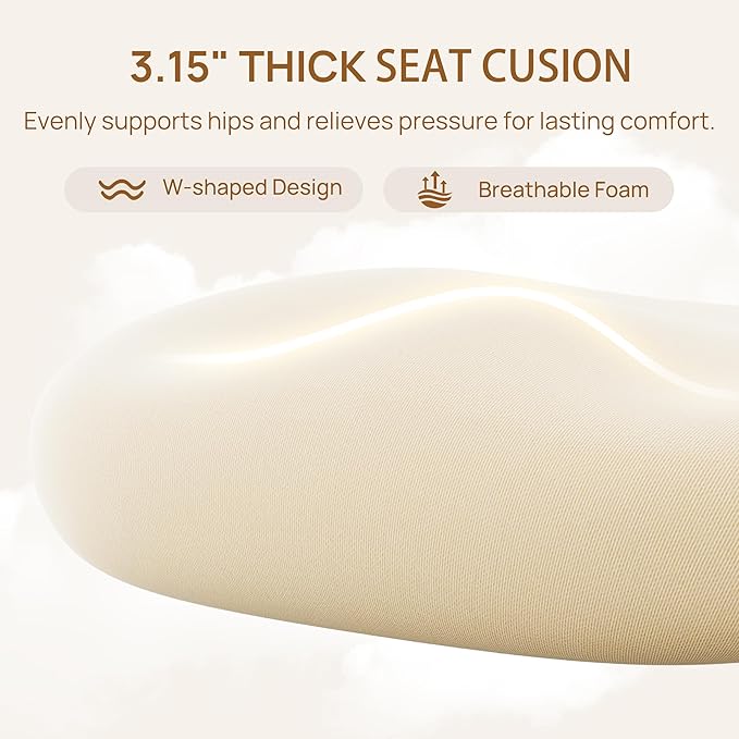 CabLady S1 High Back Ergonomic Mesh Office Chair with Footrest, 300 lbs | 115° Recline Lock, Adjust Seat Depth, 2D Arms, 3D Headrest, Detachable Lumbar Support, Breathable Mesh, BIFMA, Cream
