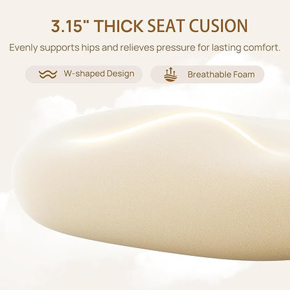 CabLady S1 High Back Ergonomic Mesh Office Chair with Footrest, 300 lbs | 115° Recline Lock, Adjust Seat Depth, 2D Arms, 3D Headrest, Detachable Lumbar Support, Breathable Mesh, BIFMA, Cream
