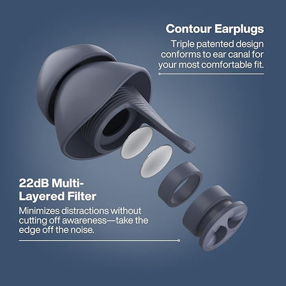 EARPEACE Everyday Noise Control & Noise Reduction Ear Plugs - High-Fidelity Earplugs, Comfortable & Reusable Earplugs for Travel, Sleep, Work, Snoring Blocking, Includes Carrying Case - Navy