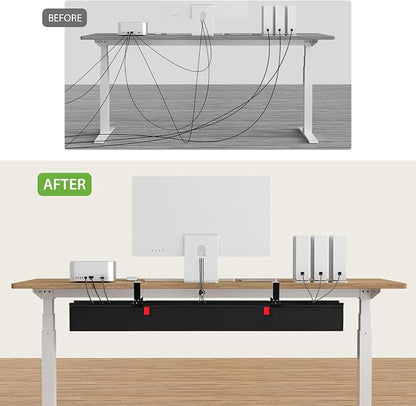KEEGH Extra Large 48" Under Desk Cable Management Tray - Under Desk Cord Management - Clamp/Screw Mount - Support Upto 70lbs - Fabric Wire Management - Cable Raceways Tray Cord Hiders for Office/Home