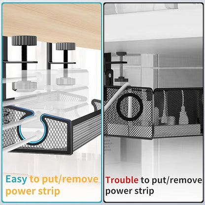 Under Desk Cable Management Tray Black, No Drill Desk Cable Management Organizer with Clamp for Desk Wire Management, PC Cord Organizer Accessories & Workspace Organizers for Office, Home(2 Pack)