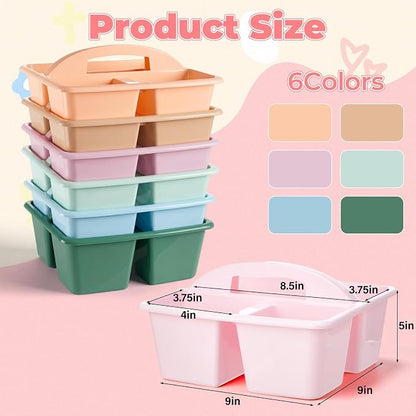 Kathfly 18 Pack Classroom Caddy Organizer with Handle, Plastic Art Craft Cleaning Caddy Bulk, Small Multipurpose Supply Organization Storage Basket for Table Desk Office Pencil Teacher (Morandi Color)