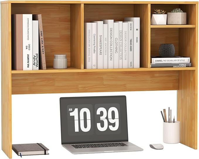 LDAILY Desktop Bookshelf, 2-Tier Office Desk Shelf Organizer with 4 Shelves, 37’’L Wood Storage Rack Display Shelf for Computer Desk, Office, Dorm, Bedroom (Burlywood)