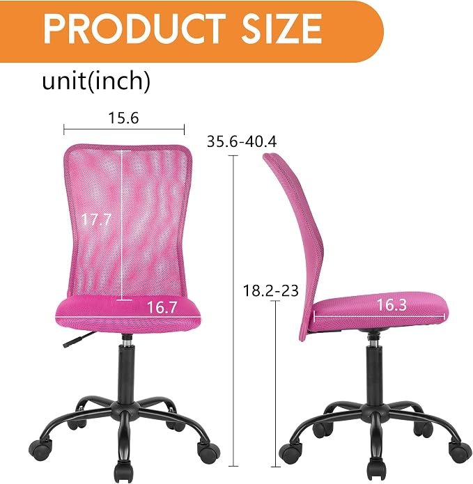FDW Home Office Chair Mid Back Mesh Desk Chair Armless Computer Ergonomic Task Rolling Swivel Chair Back Support Adjustable Modern with Lumbar Support (Pack of 3, Pink)