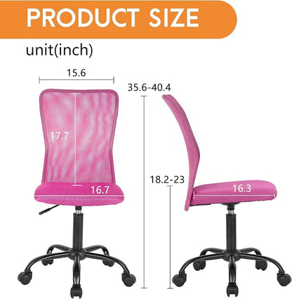 FDW Home Office Chair Mid Back Mesh Desk Chair Armless Computer Ergonomic Task Rolling Swivel Chair Back Support Adjustable Modern with Lumbar Support (Pack of 3, Pink)