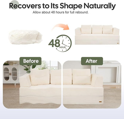 COMAX Futon Sofa Bed Queen, 79" Convertible Sofa Bed Couches for Living Room, 4 in 1 Folding Boneless Sleeper Corduroy Couch Loveseat Foam In a Box, Comfy Foldable Lounge Fold Out Floor Mattress Beige