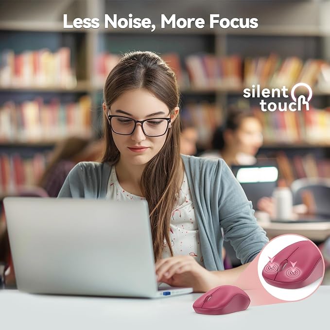 TECKNET Wireless Mouse for Laptop, 2.4G Silent Computer Mouse Quiet Click with 5 DPI Levels,Contoured Grip,Small Portable 30 Months Battery Cordless Mice for PC, Chromebook, Mac - Dark red