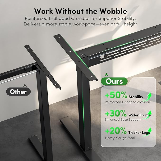 FEZIBO Electric Standing Desk with L-Shaped Crossbar & Cable Management System, 40 x 24 Inches Sit Stand up Desk, Adjustable Height Standing Desk for Home Office, Black Walnut