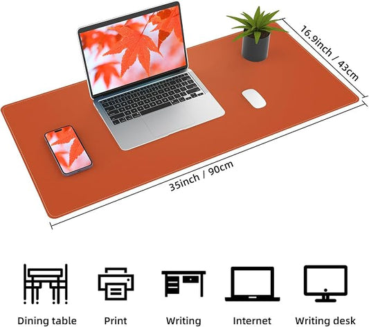 AFIING Cork Desk Mat, 35.4" x 17", Orange,Desk pad Protector | Dual-Sided Cork & PU Leather, Large Mouse Pad, Non-Slip & Waterproof