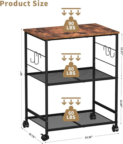 ThreeHio Printer Stand, 3Tier Printer Table with Wheels, Printer Cart with Storage Shelf, Printer Desk for Home Office Fax Machine Scanner, Rolling Cart for Kitchen, Laundry, Balcony, Living Room