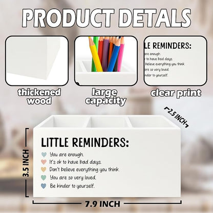Little Reminders Inspirational Pen Pencil Holder Organizer for Desk, Positive Gifts, Mental Health Motivational Wooden Box Sign for Therapy Counselor Office Classroom Desk Tabletop Decorations