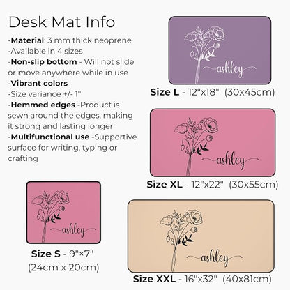 Hilis Personalized Gift Custom Mouse Pad, Personalized Birth Flower, Color and Name. Gaming Office Work Desk Mat, 4 Sizes Mousepad, Office Supplies & Desk Accessories